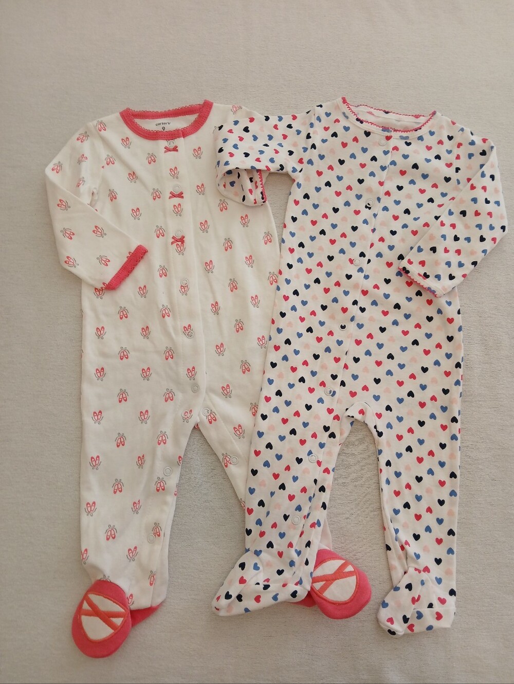 Bundle Girls 9 Month Footed Jammies Zip Sleeper Onesies Carter's Pink Ballet